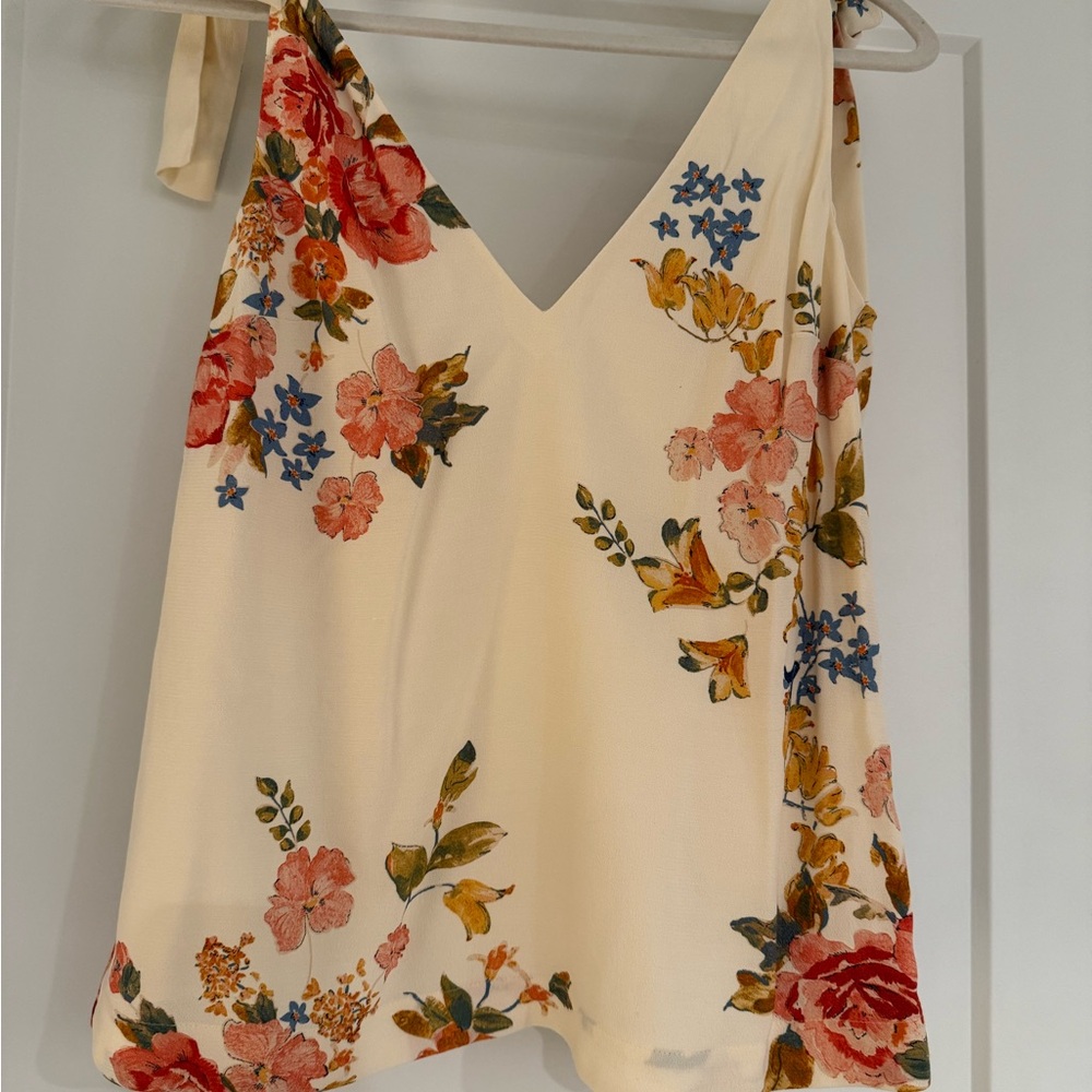 NWOT Sezane Floral Cream and Red V-Neck Blouse, Brand New!